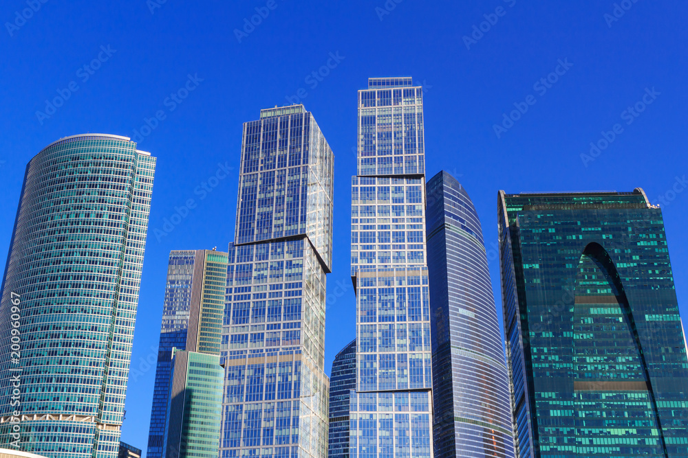 Skyscrapers of international business center Moscow city on a blue sky background Skyscrapers of international business center Moscow city on a blue sky background