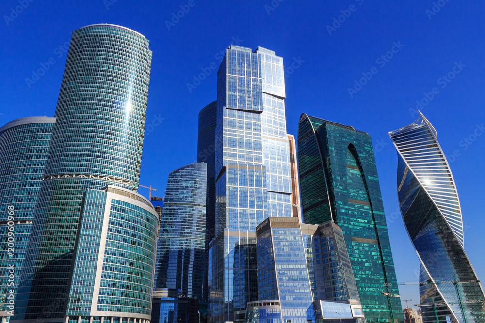 Skyscrapers of international business center Moscow city on a blue sky background Skyscrapers of international business center Moscow city on a blue sky background