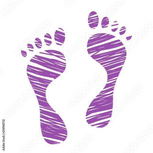 Sketched human footprints, stylized scratched footstep, hatched man steps, trials and traces