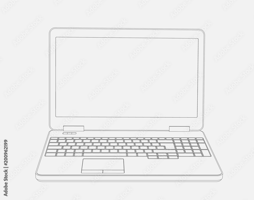 laptop Computer 3D Drawing on white background Stock Illustration ...