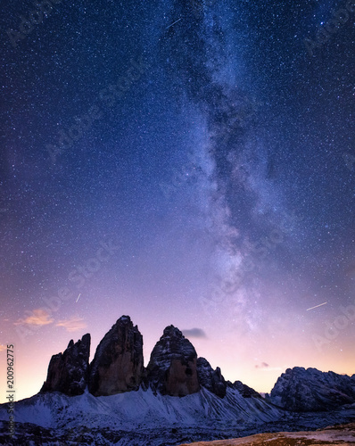 Mountain peak at the night time in the Italy. Beautiful natural landscape in the night time