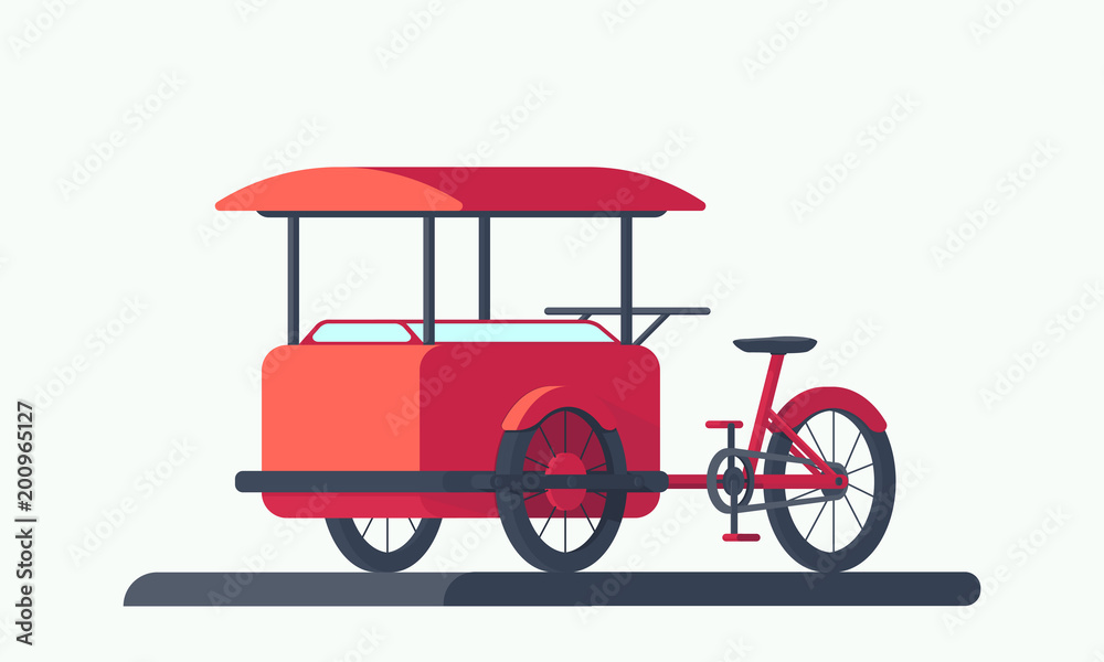 Food bicycle cart. Mobile shop for various fast food and ice cream. Street mobile shop. Food bicycle cart. Mobile shop for various fast food and ice cream. Street mobile shop.