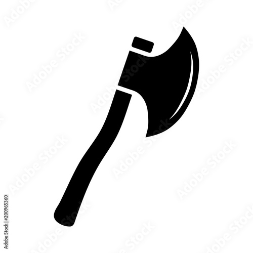 Simple, flat, black and white hatchet/axe silhouette. Isolated on white
