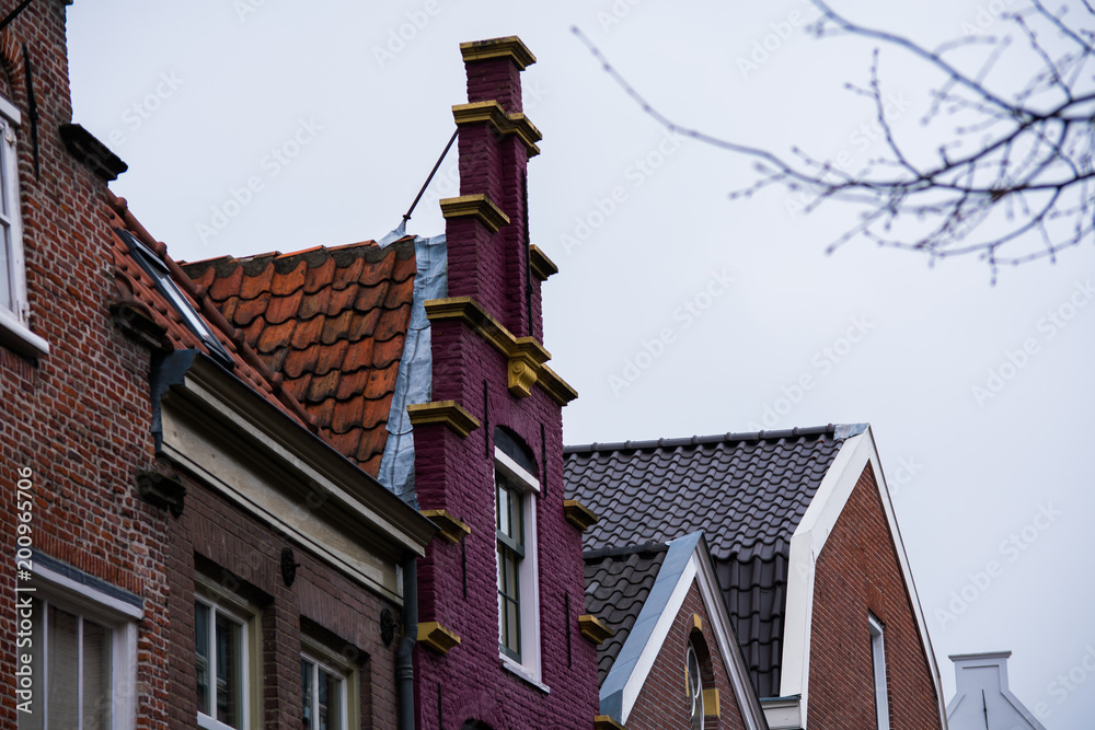 Old Houses Streets Haarlem City Colored Holland Stone Bricks