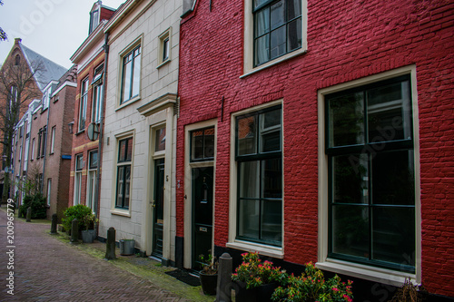 Red Old Houses Streets Haarlem City Colored Holland Stone Bricks