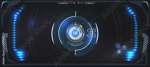 Futuristic Technology HUD Screen. Tactical View Sci-Fi VR Dislpay. HUD UI. Futuristic VR Head-up Display Design. Vitrual Reality Technology Screen.