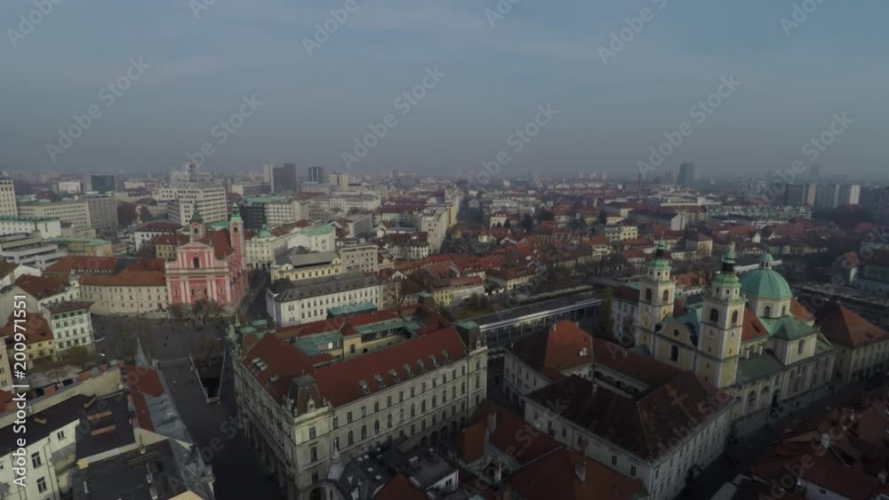 Aerial of churches and other buildings Aerial of churches and other buildings