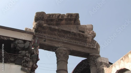 Close up of ancient Temple of Jupiter in old part of Damascus. photo