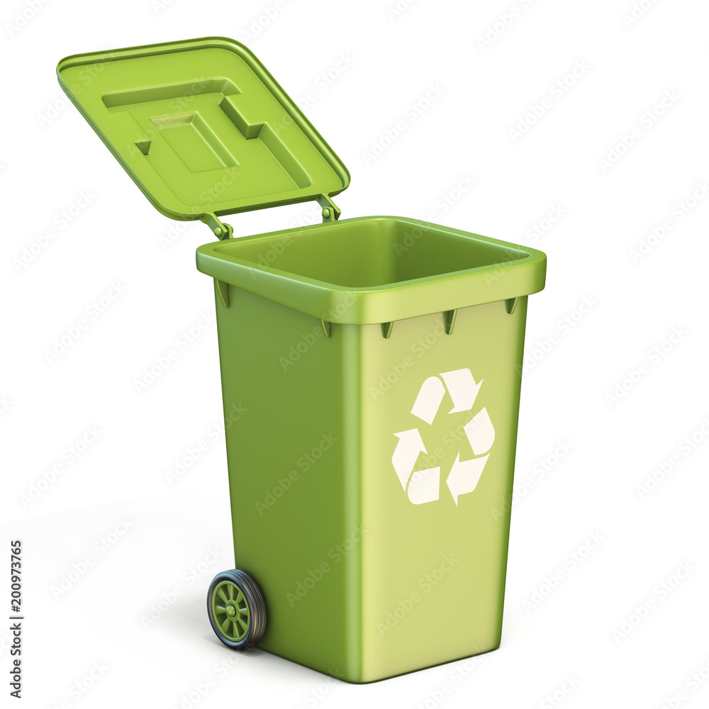 Green plastic recycle bin opened 3D Green plastic recycle bin opened 3D