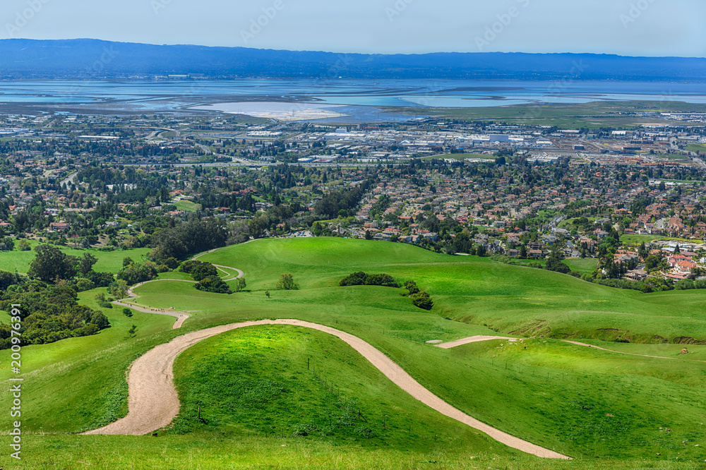 Panoramic View of Silicon Valley. Hiking Trail at Mission Peak.