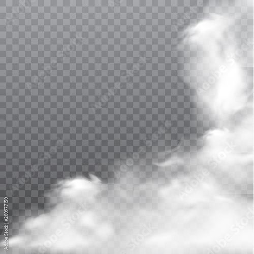 Realistic fog or smoke on transparent background. Vector.