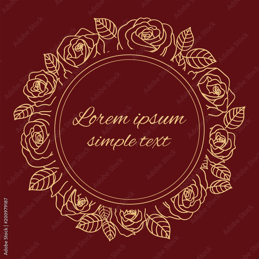 Beige burgundy outline vector roses wreath