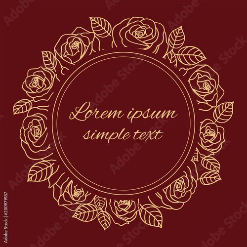 Beige burgundy outline vector roses wreath