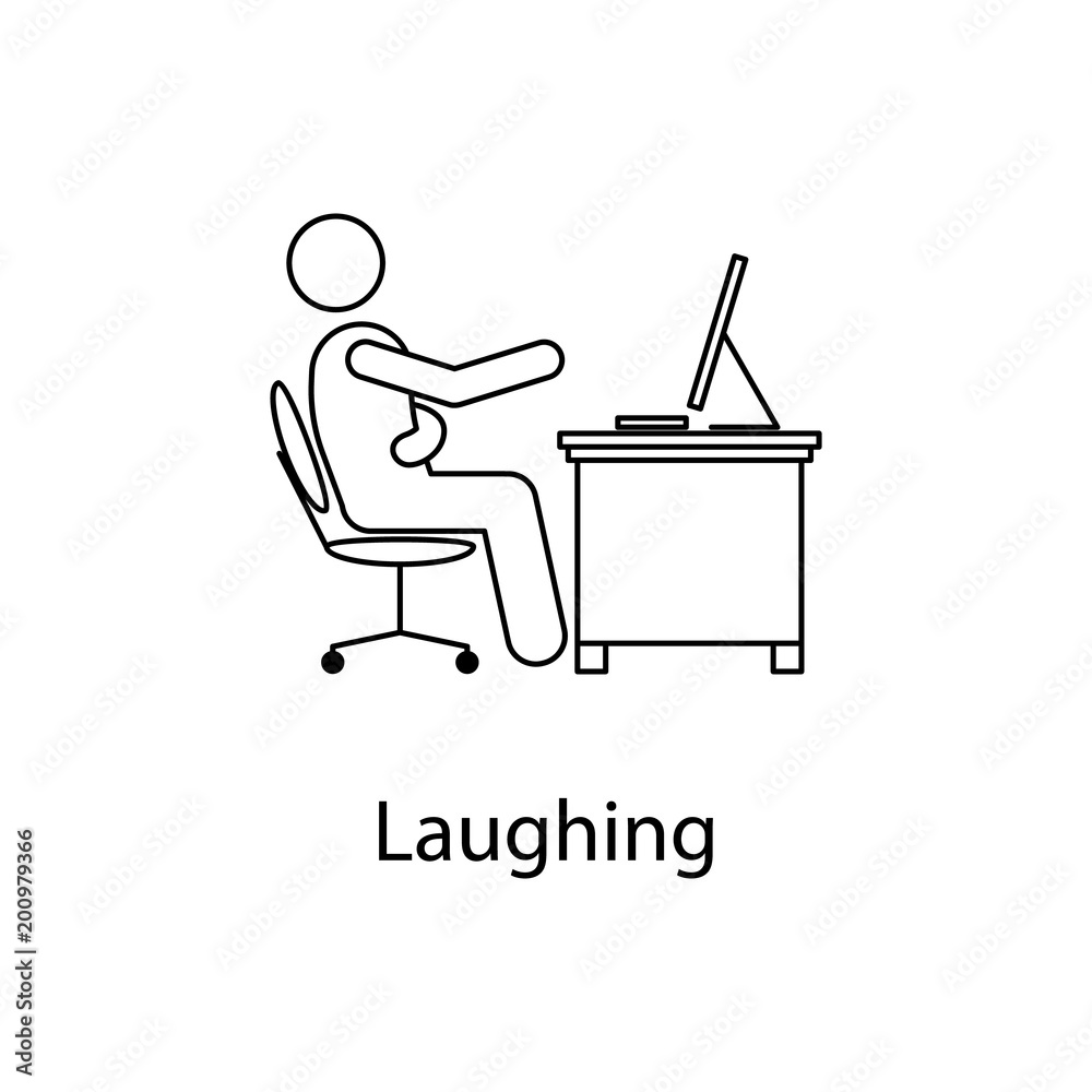 worker is laughing icon. Element man in front of a computer in the workplace for mobile concept and web apps. Thin line icon for website design and development; app development worker is laughing icon. Element man in front of a computer in the workplace for mobile concept and web apps. Thin line icon for website design and development; app development