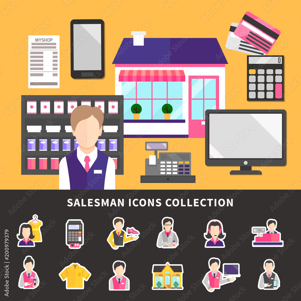 Fototapeta premium Shopworker Icons Collection Background