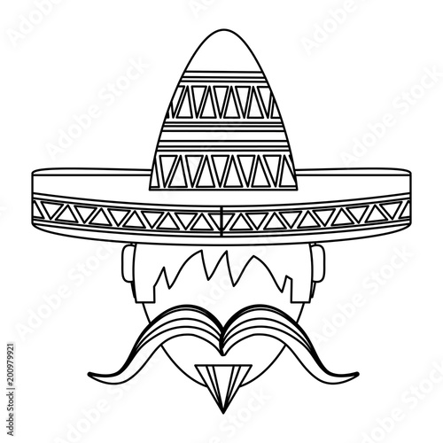 man with mustache and mexican hat icon over white background, vector illustration