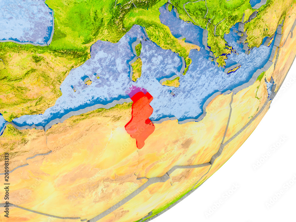 Map of Tunisia on Earth