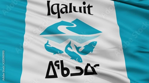 Iqaluit closeup flag, city of Canada, realistic animation seamless loop - 10 seconds long photo