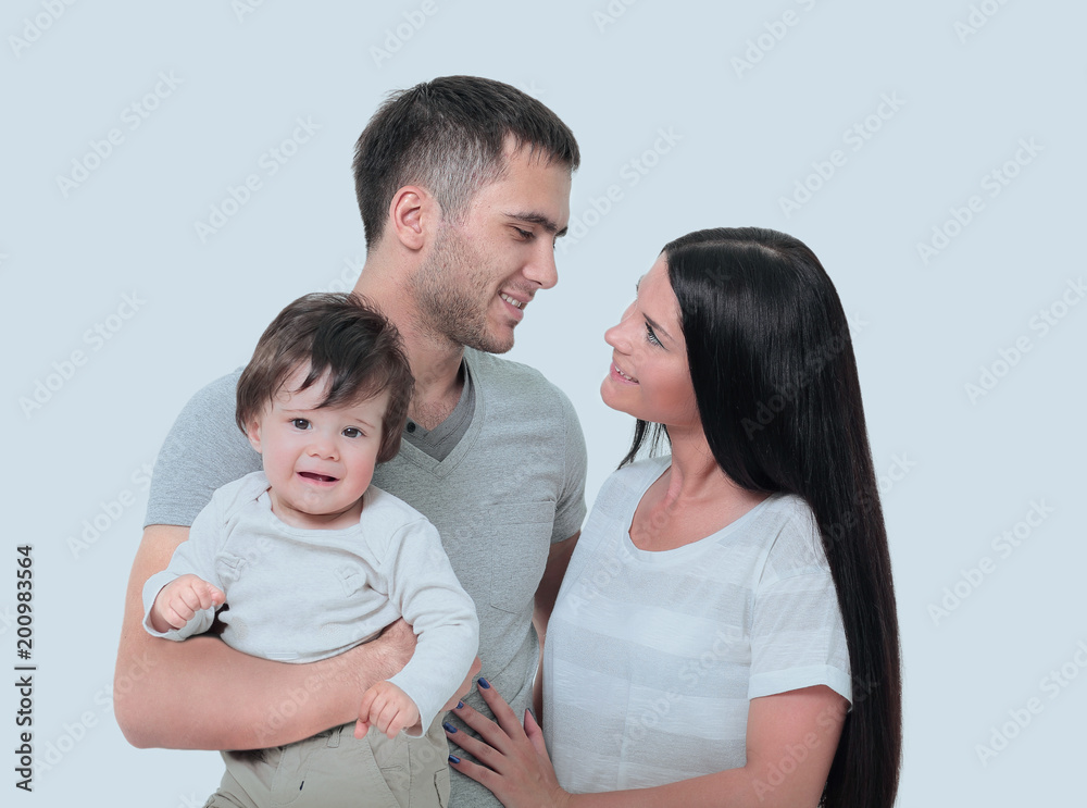 Portrait of happy young family isolated on white Portrait of happy young family isolated on white