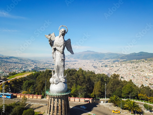 Ecuador Quito statue of the Virgin of the Panecillo drone view