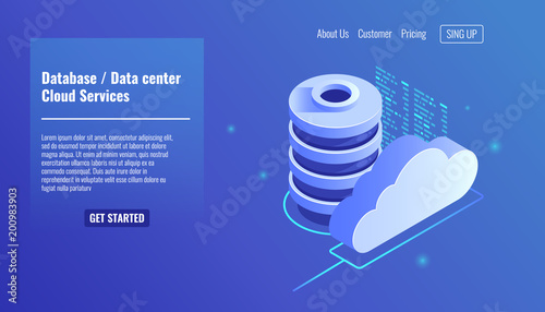 Database and datacenter icon, cloud services concept, file backup and saving, copy of file structure isometric vector