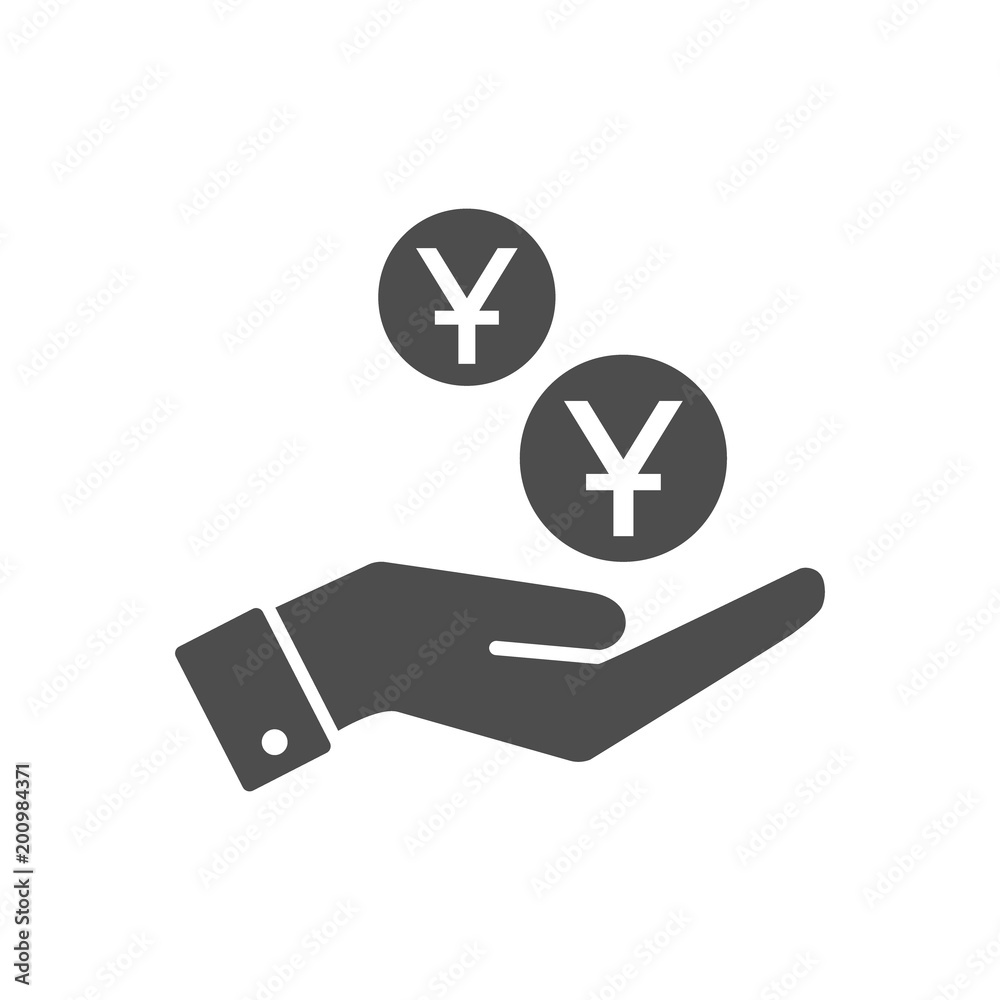 Hand and yuan coins dropping flat icon. Chinese yuan coin and palm pictograph icon symbol. Hand and yuan coins dropping flat icon. Chinese yuan coin and palm pictograph icon symbol.