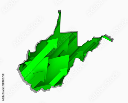 West Virginia WV Arrows Map Growth Increase On Rise 3d Illustration