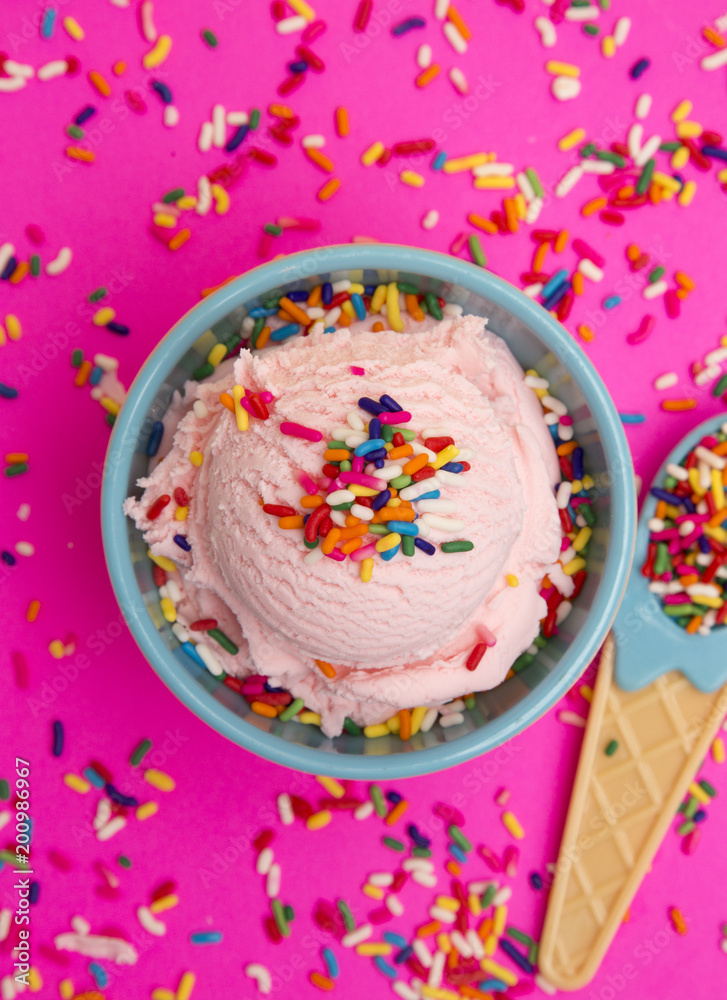 Bowl of Strawberry Ice Cream with Sprinkles Bowl of Strawberry Ice Cream with Sprinkles