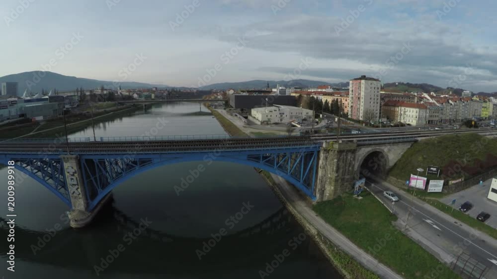 Aerial view of the railway bridge in Maribor Aerial view of the railway bridge in Maribor