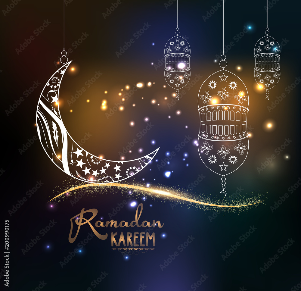 Eid Mubarak. Ramadan Kareem Design Background. Illustration for greeting  card, poster and banner Stock Vector | Adobe Stock