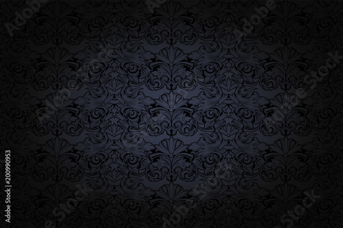 Obraz na plátně vintage Gothic background in dark grey and black with classic Baroque pattern, R