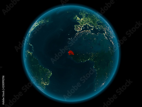 Fototapeta Naklejka Na Ścianę i Meble -  Senegal on planet Earth in space at night