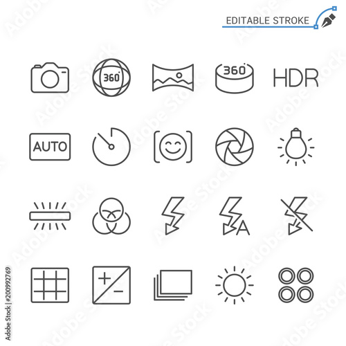 Photography line icons. Editable stroke. Pixel perfect.