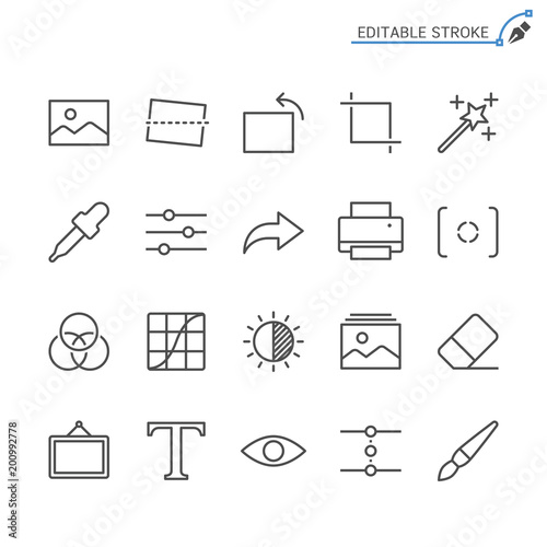 Photography line icons. Editable stroke. Pixel perfect.