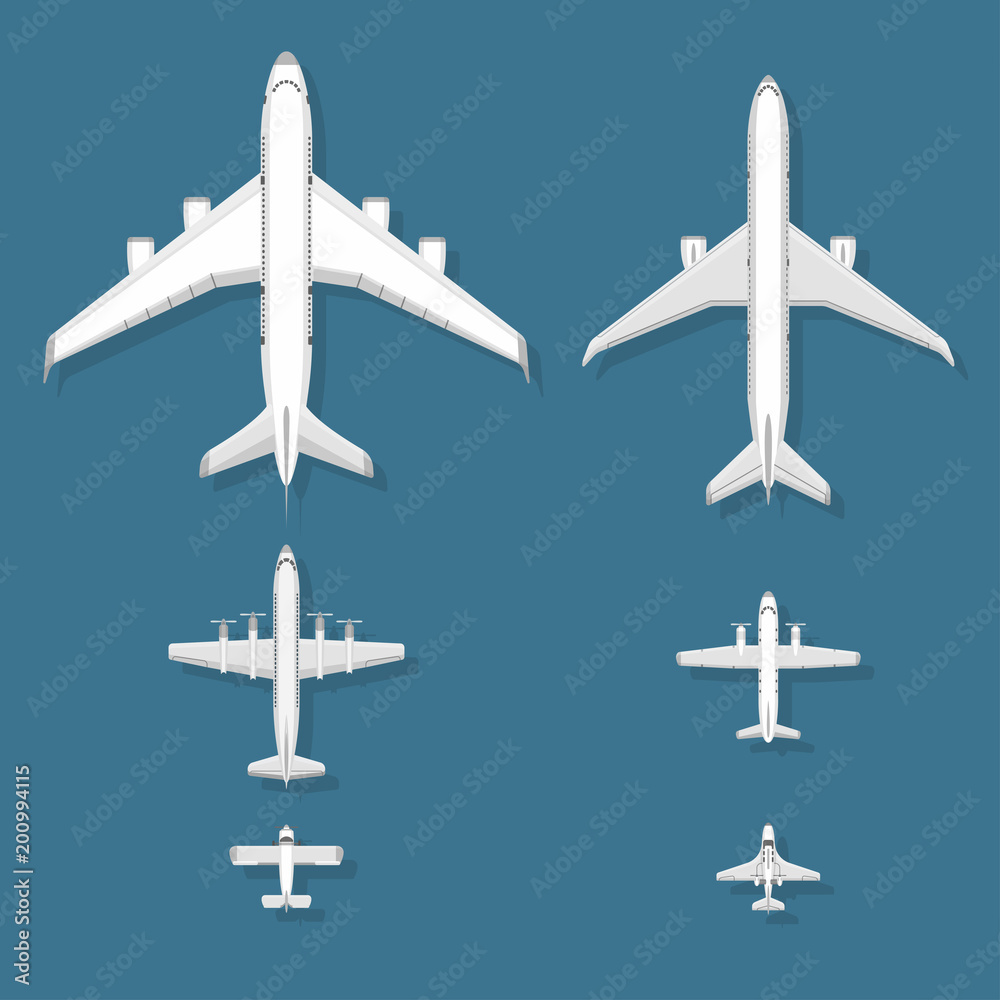 Airplane vector illustration top view plane and aircraft transportation travel way design journey object.