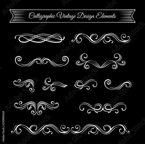 Ornamental border, flourish swirls, royal ornament elements, page dividers. Vector.