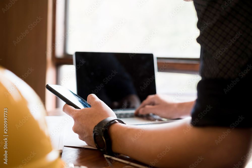 young engineers are use laptop notebook design modern project in the office, Engineer concept