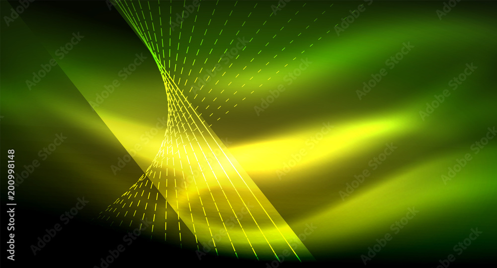 Smooth light effect, straight lines on glowing shiny neon dark background. Energy technology idea Smooth light effect, straight lines on glowing shiny neon dark background. Energy technology idea