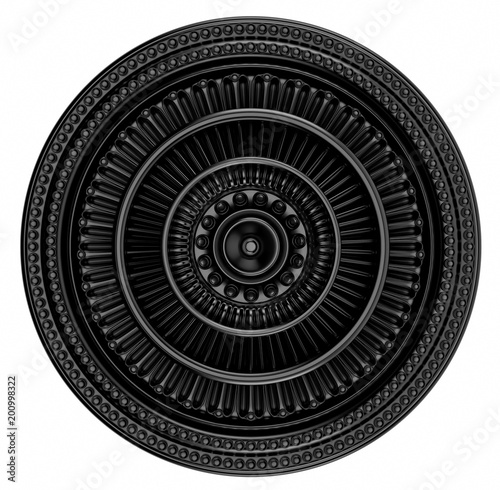 Black gypsum decoration element for interior. 3d render