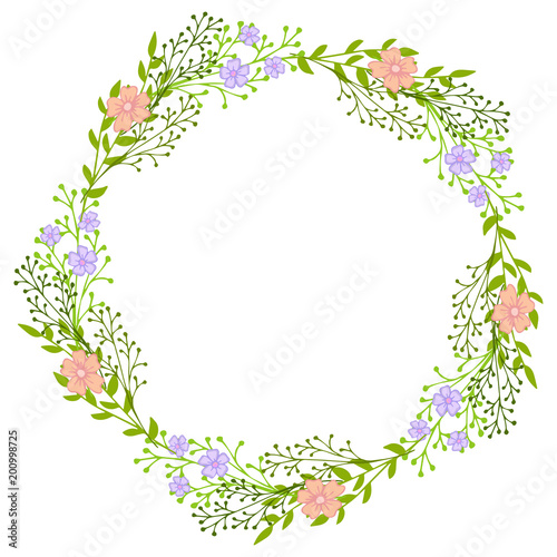 Wallpaper Mural Wreath of wild flowers with leaves. A floral round frame with a place for your text. Torontodigital.ca