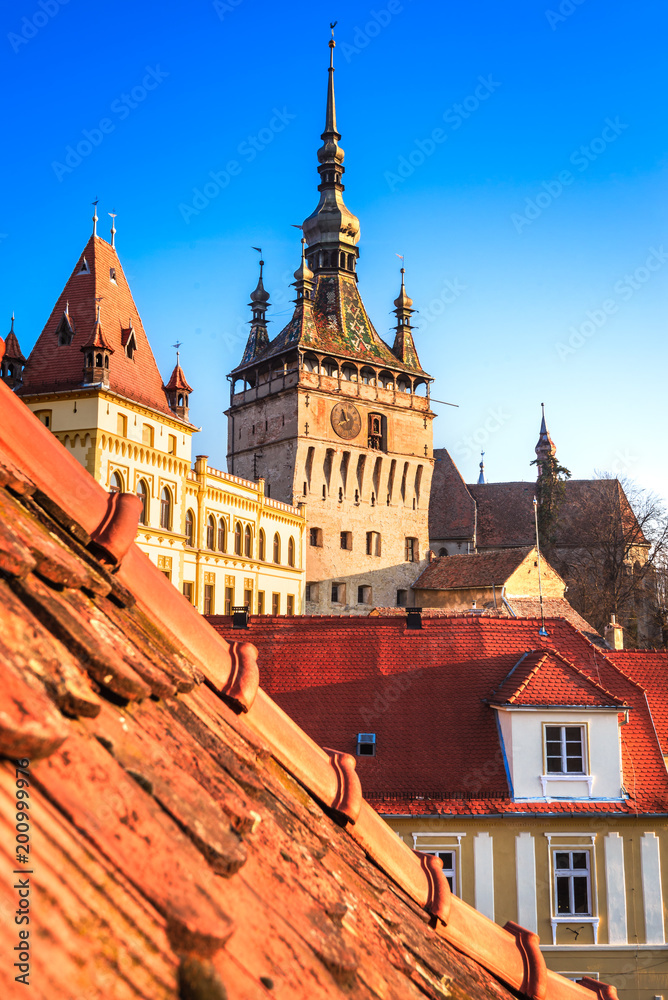 Fototapeta premium The Clock Tower of Sighisoara - Transylvania, Romania