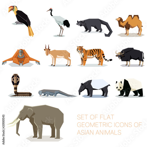 Set of flat geometric asian icons