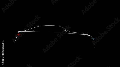 silhouette of black sports car on black background, photorealistic 3d render, generic design, non-branded