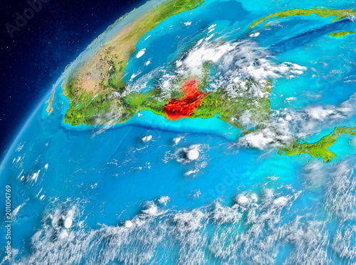Space view of Guatemala in red