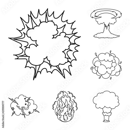 Different explosions outline icons in set collection for design.Flash and flame vector symbol stock web illustration.