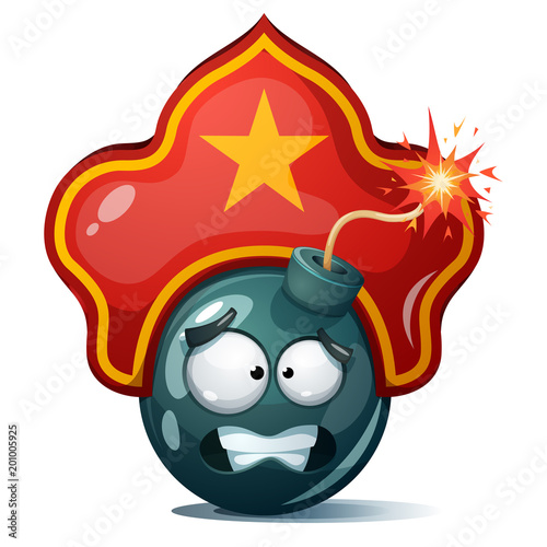 Cartoon bomb, fuse, wick, spark icon Kokoshnik smiley Vector eps 10