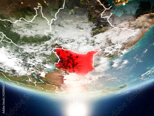 Kenya with sun on planet Earth