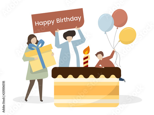 Illustration of a family celebrating a birthday