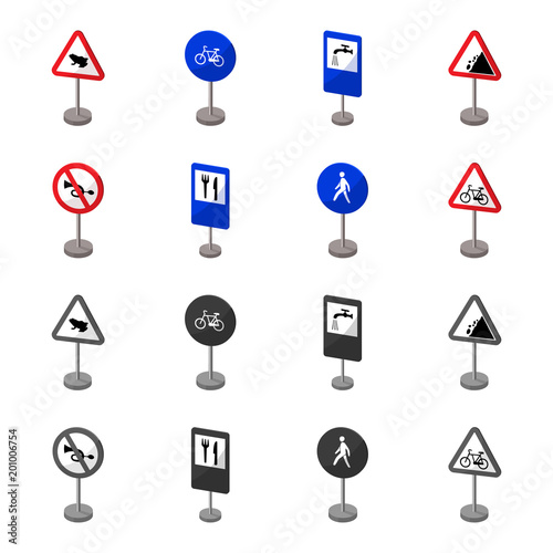 Different types of road signs cartoon,monochrome icons in set collection for design. Warning and prohibition signs vector symbol stock web illustration.