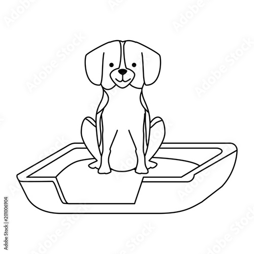 cute dog in the bed character vector illustration design
